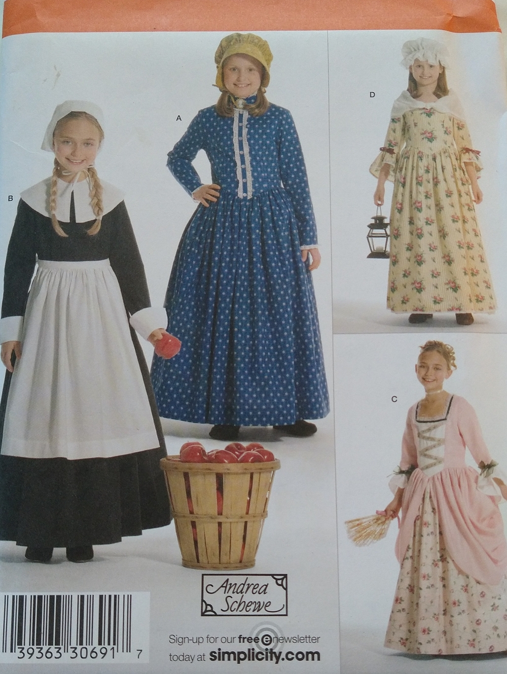 Girls' Colonial Dresses Pattern In Four Styles Sizes 3-6